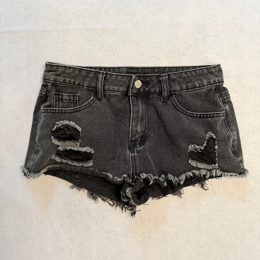black denim shorts ripped Petite Small PS micro mini